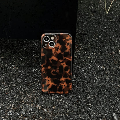 Stylish Dark Color Tortoiseshell Amber Soft Glossy Cover Case for iPhone 16 15 14 13 12  Series