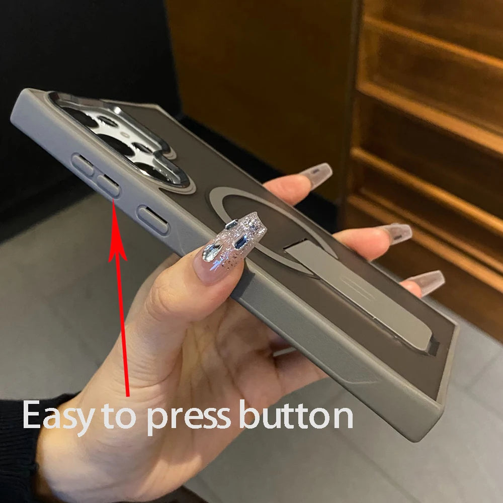 Magnetic Matte Phone Case with Holder – Shockproof for Samsung S25/S24/S23 - ZILVUS