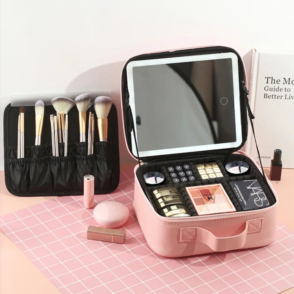 Lighted Travel Makeup Bag with Mirror – LED Cosmetic Case - ZILVUS