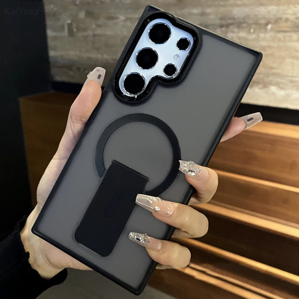 Magnetic Matte Phone Case with Holder – Shockproof for Samsung S25/S24/S23 - ZILVUS
