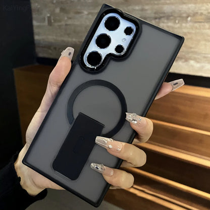 Magnetic Matte Phone Case with Holder – Shockproof for Samsung S25/S24/S23 - ZILVUS