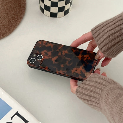 Stylish Dark Color Tortoiseshell Amber Soft Glossy Cover Case for iPhone 16 15 14 13 12  Series