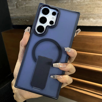 Magnetic Matte Phone Case with Holder – Shockproof for Samsung S25/S24/S23 - ZILVUS