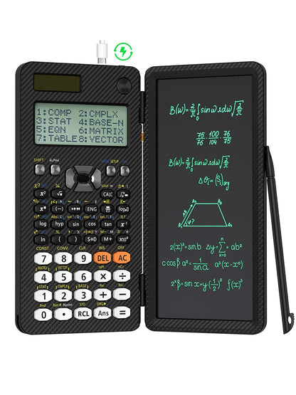 2-in-1 Rechargeable Scientific Calculator with LCD Writing Pad & Stylus - ZILVUS