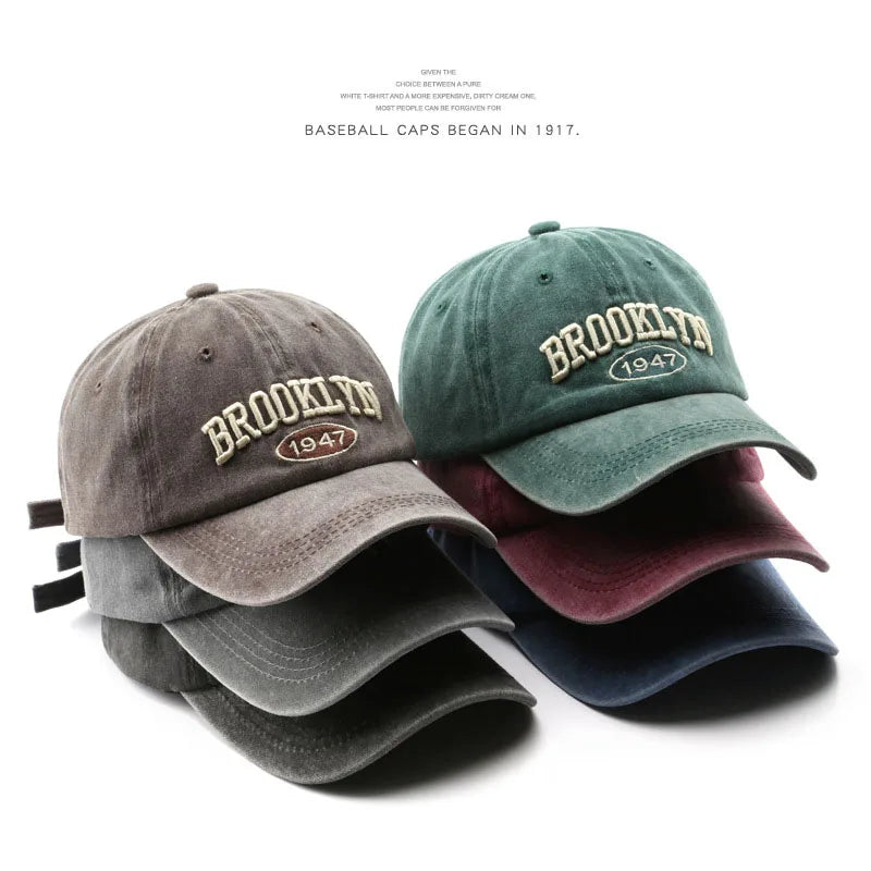Retro brooklyn Letter Embroidery Baseball Caps Spring Summer Men Women Cotton Adjustable Casual Hat Hip Hop Streetwear Sun Hats - ZILVUS