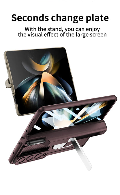 Magnetic Armor Phone Case For Samsung Galaxy Z-Fold-7,5,4 Series With Pen Holder Slide Camera Full Body Rugged Stand Back Cover - ZILVUS