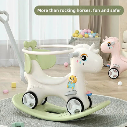 Large Rocking Horse Toy with Music – Multi-Purpose Baby Rocking Cart for 1–5 Years Old | Indoor & Outdoor Ride-On Toy - ZILVUS