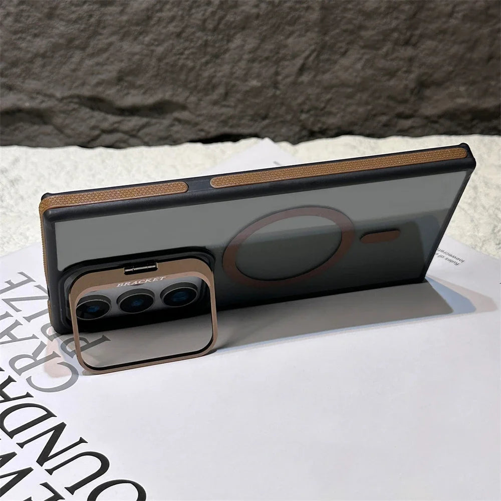 Magnetic Clear Case for Samsung S23/S24/S25 Series – Foldable Lens Stand & Magsafe Wireless Charging Cover - ZILVUS