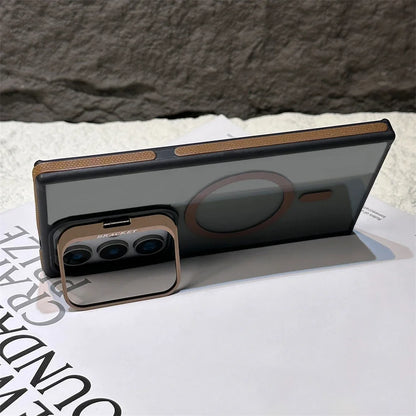 Magnetic Clear Case for Samsung S23/S24/S25 Series – Foldable Lens Stand & Magsafe Wireless Charging Cover - ZILVUS