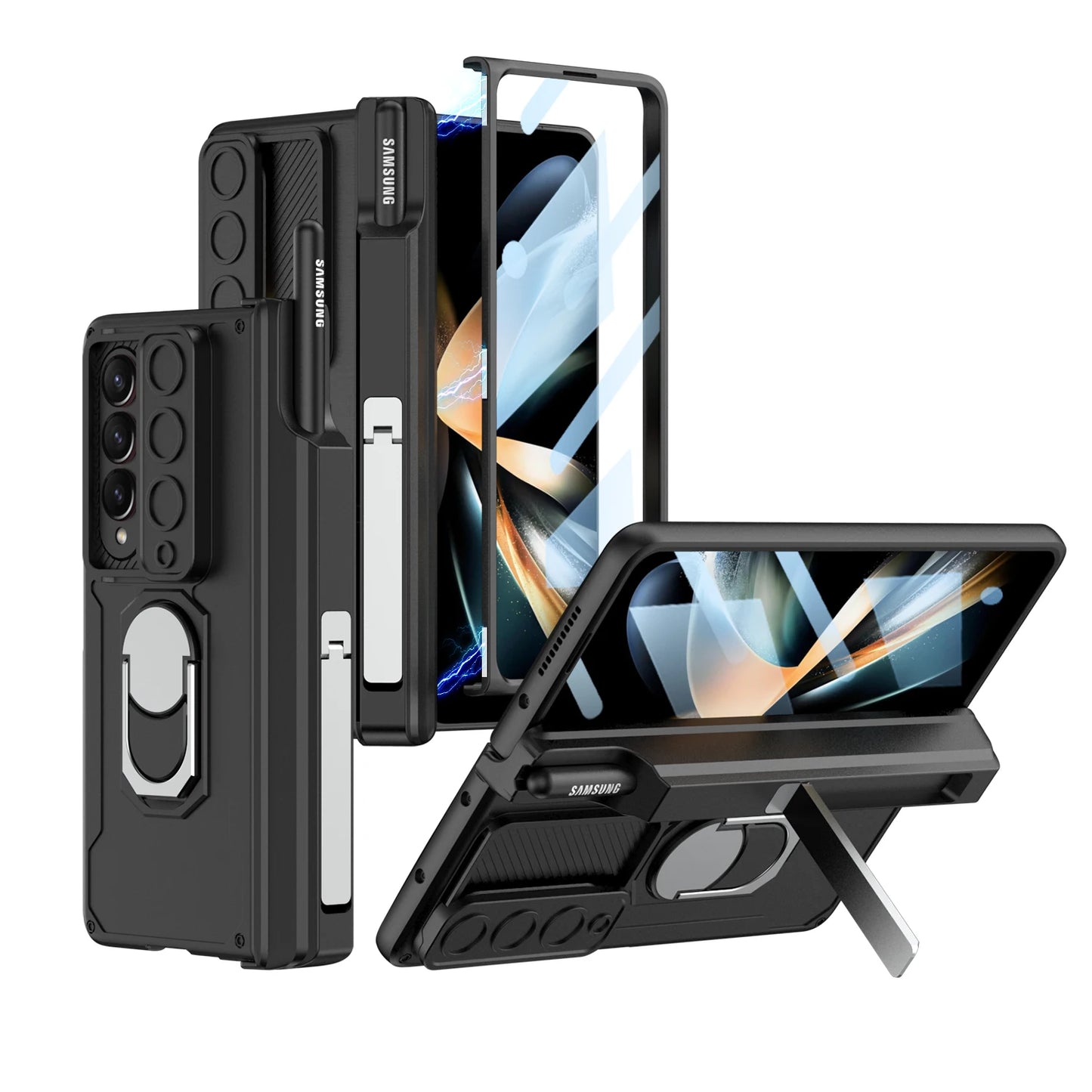 Magnetic Armor Phone Case For Samsung Galaxy Z-Fold-7,5,4 Series With Pen Holder Slide Camera Full Body Rugged Stand Back Cover - ZILVUS