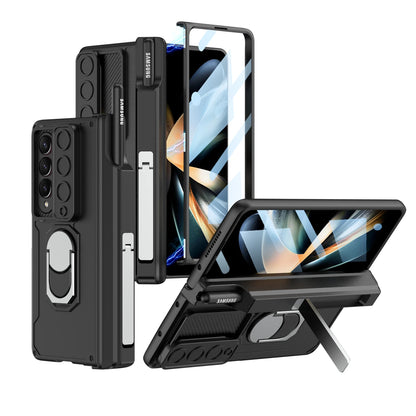 Magnetic Armor Phone Case For Samsung Galaxy Z-Fold-7,5,4 Series With Pen Holder Slide Camera Full Body Rugged Stand Back Cover - ZILVUS